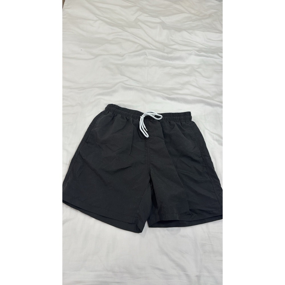 MANFINITY Men's Black Solid Swim Shorts Size M Drawstring Lined Pockets